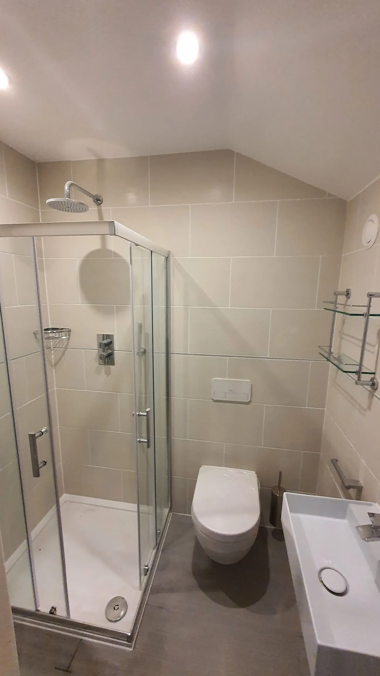 Shower area with completed tiling